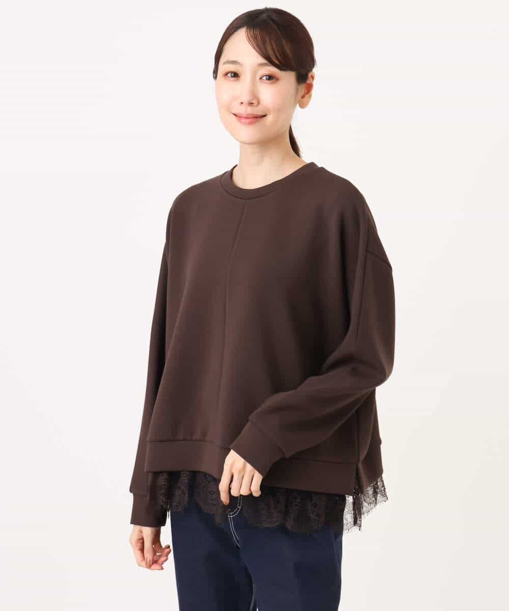 FKKAG41130 MK MICHEL KLEIN(MK ミッシェルクラン) [洗える]レースヘムダンボールカットソー ライトグレー