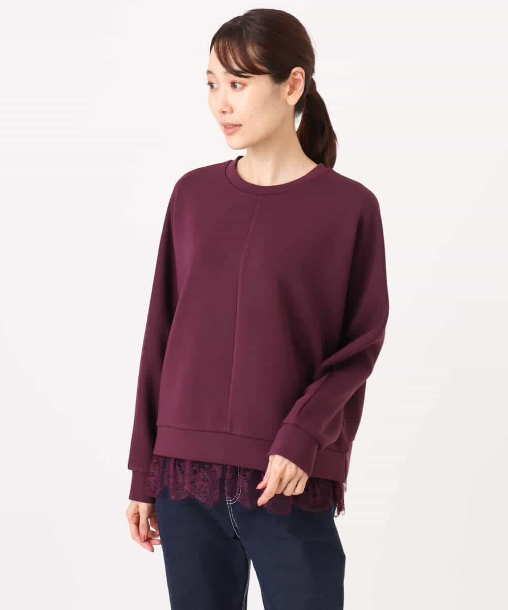 FKKAG41130 MK MICHEL KLEIN(MK ミッシェルクラン) [洗える]レースヘムダンボールカットソー ライトグレー