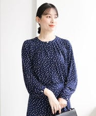 FKKFA08140 MK MICHEL KLEIN(MK ミッシェルクラン) アニマル調ドット柄ジャージーカットソー/洗える ネイビー