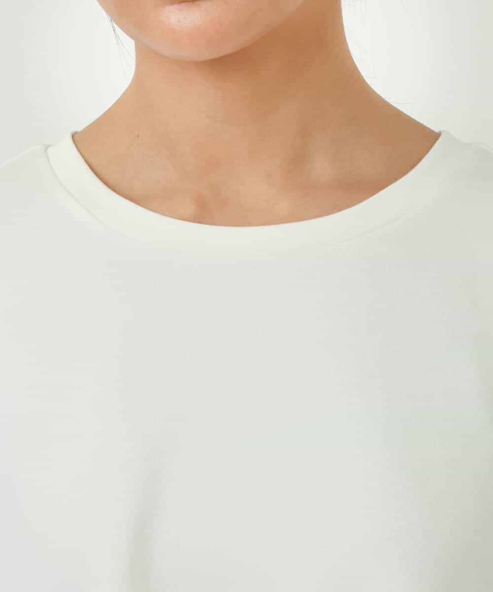 FKKFS01140 MK MICHEL KLEIN(MK ミッシェルクラン) ストライプ袖配色ポンチカットソー/洗える グリーン
