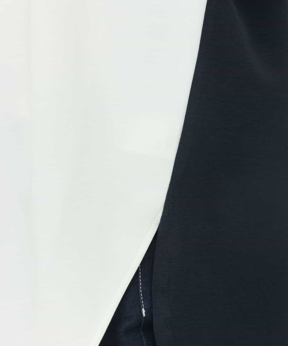 FKKFS01140 MK MICHEL KLEIN(MK ミッシェルクラン) ストライプ袖配色ポンチカットソー/洗える グリーン