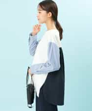 FKKFS01140 MK MICHEL KLEIN(MK ミッシェルクラン) ストライプ袖配色ポンチカットソー/洗える ブルー