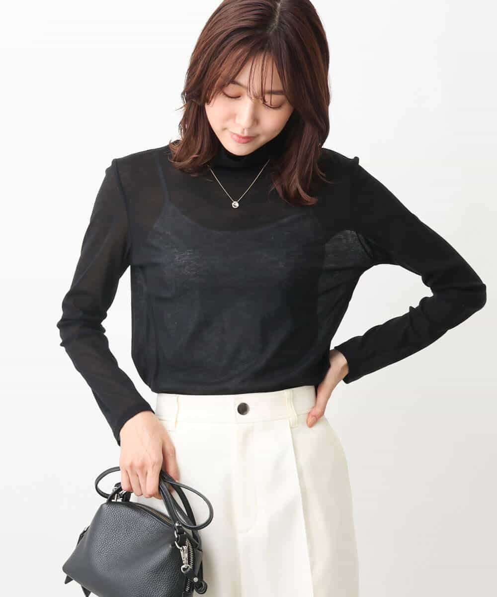 FKKFV11070 MK MICHEL KLEIN(MK ミッシェルクラン) シアーコットンハイネックカットソー/洗える ミントブルー