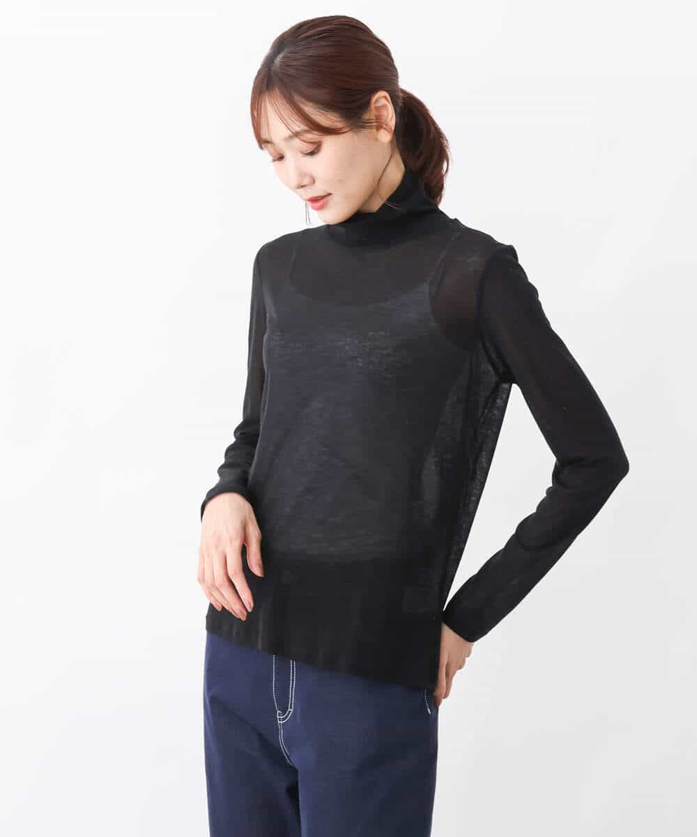 FKKFV11070 MK MICHEL KLEIN(MK ミッシェルクラン) シアーコットンハイネックカットソー/洗える ミントブルー