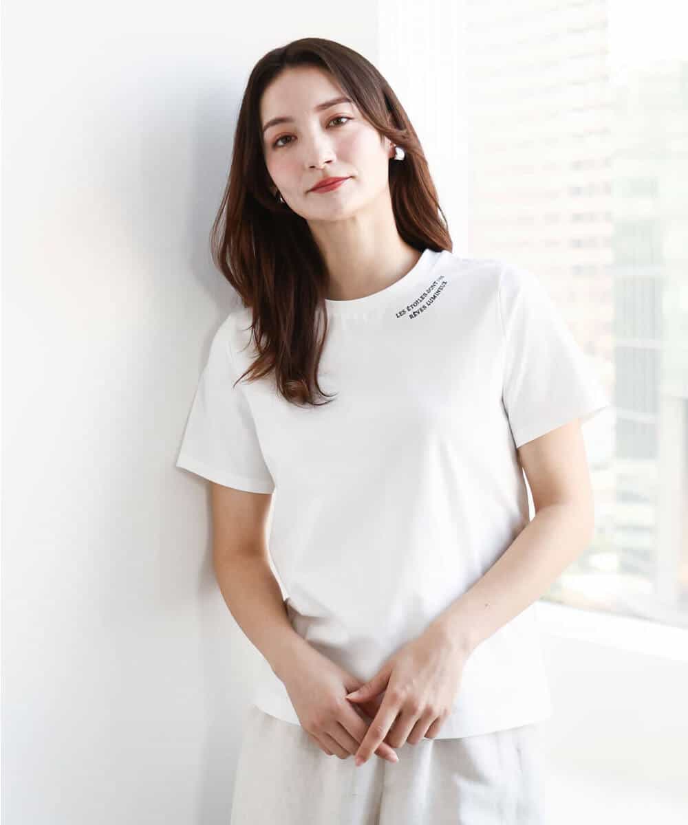 FKKGA40080 MK MICHEL KLEIN(MK ミッシェルクラン) 刺繍ロゴTシャツ/接触冷感/UVカット/洗える ホワイト
