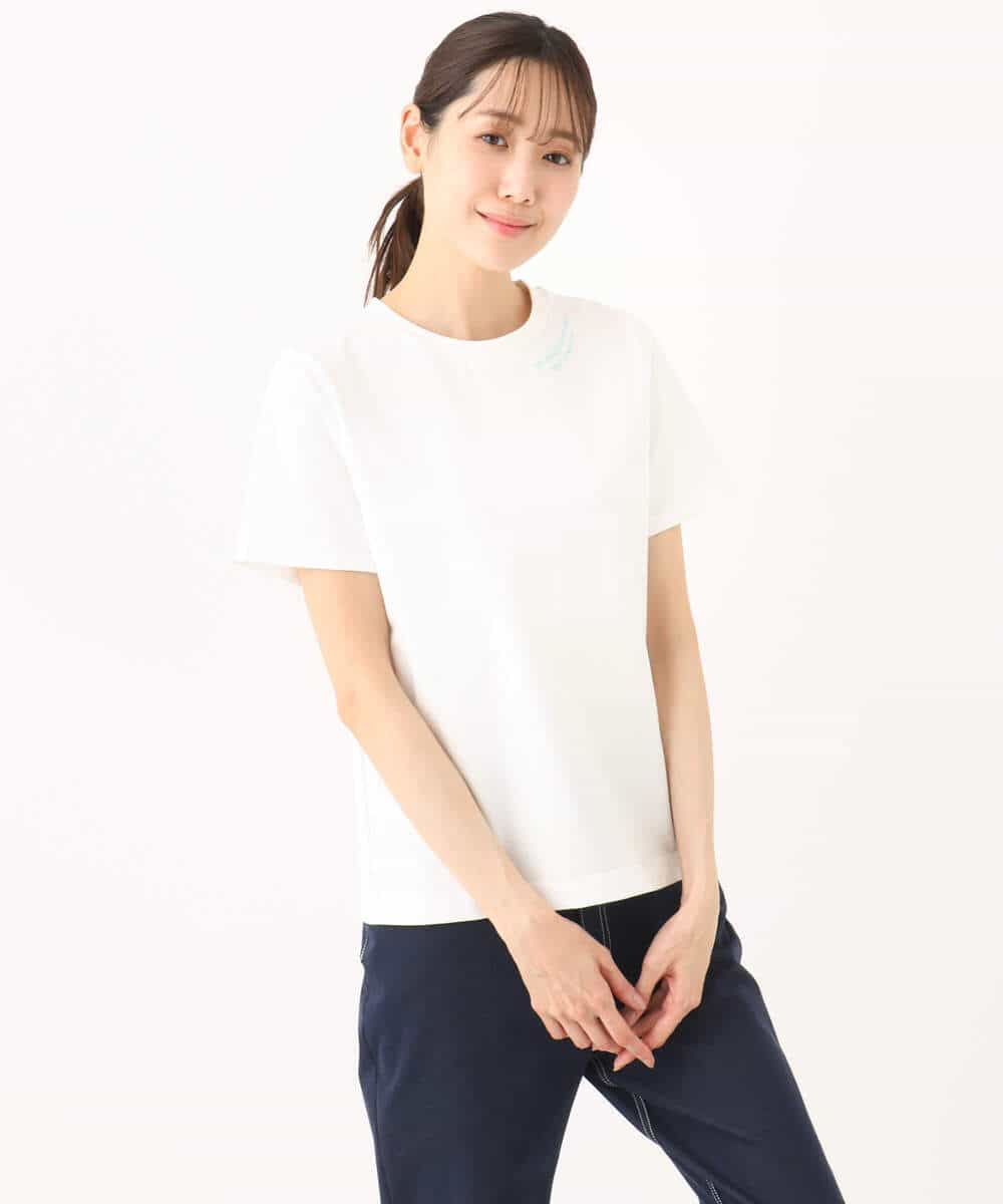 FKKGA40080 MK MICHEL KLEIN(MK ミッシェルクラン) 刺繍ロゴTシャツ/接触冷感/UVカット/洗える ホワイト