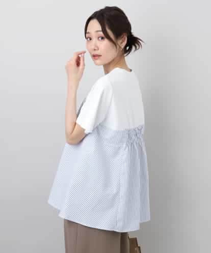 FKKGA41120 MK MICHEL KLEIN ビスチェレイヤード風フレアーTシャツ(ストライプ)/洗える