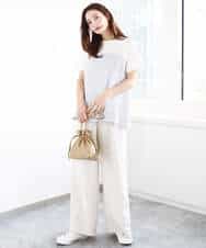 FKKGA41120 MK MICHEL KLEIN(MK ミッシェルクラン) ビスチェレイヤード風フレアーTシャツ(ストライプ)/洗える ホワイト×ネイビー