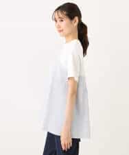 FKKGA41120 MK MICHEL KLEIN(MK ミッシェルクラン) ビスチェレイヤード風フレアーTシャツ(ストライプ)/洗える ホワイト×ネイビー