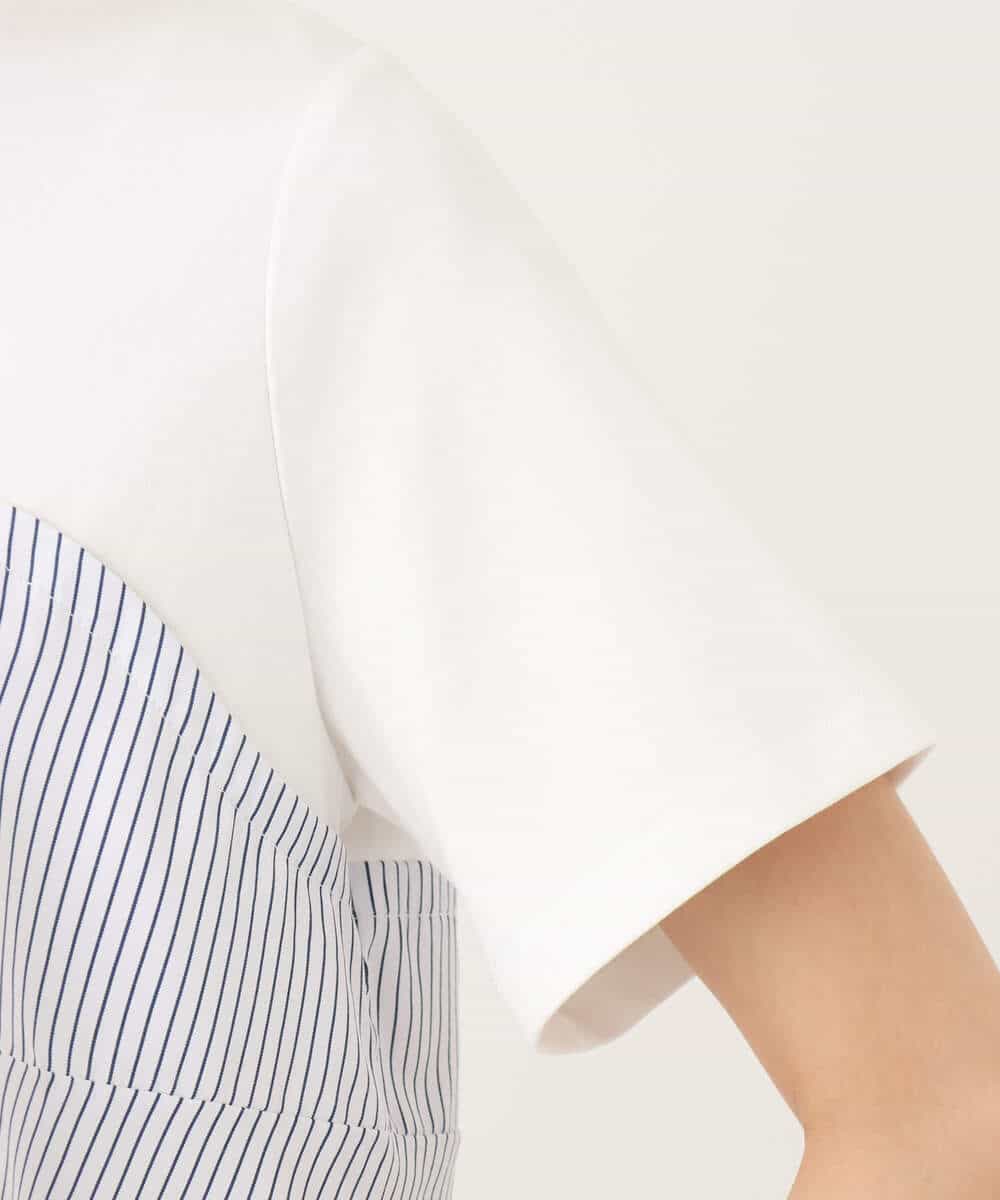 FKKGA41120 MK MICHEL KLEIN(MK ミッシェルクラン) ビスチェレイヤード風フレアーTシャツ(ストライプ)/洗える ホワイト×ネイビー