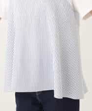 FKKGA41120 MK MICHEL KLEIN(MK ミッシェルクラン) ビスチェレイヤード風フレアーTシャツ(ストライプ)/洗える ホワイト×ネイビー