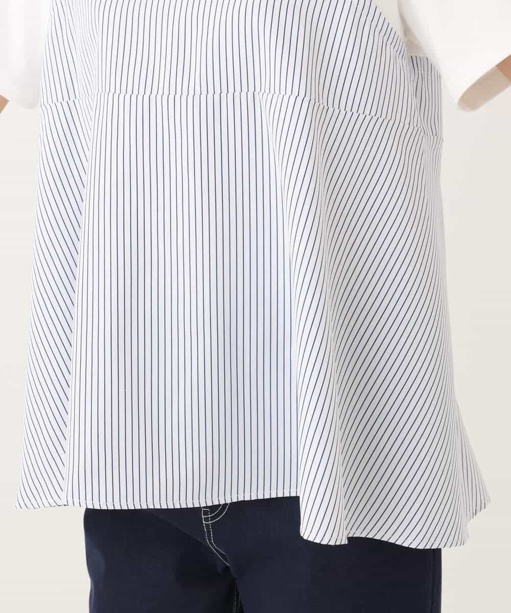 FKKGA41120 MK MICHEL KLEIN(MK ミッシェルクラン) ビスチェレイヤード風フレアーTシャツ(ストライプ)/洗える ホワイト×ネイビー