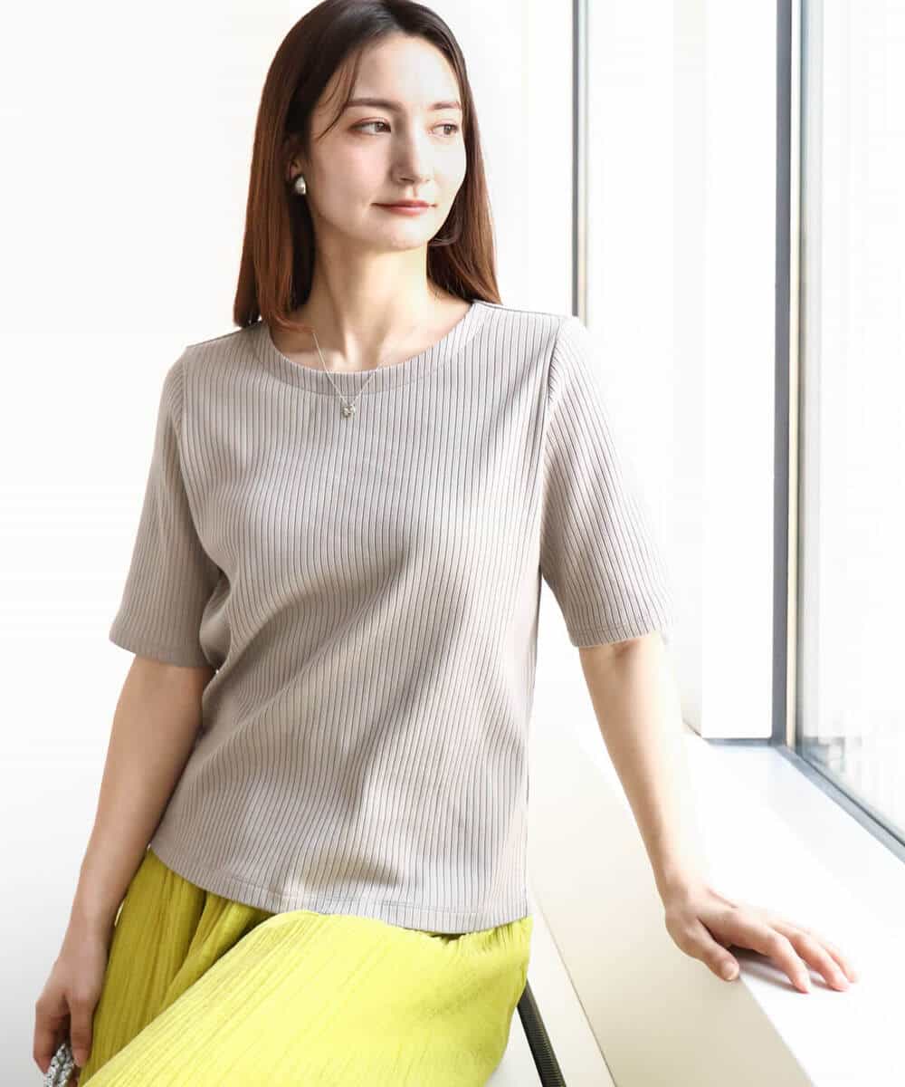 FKKGA43110 MK MICHEL KLEIN(MK ミッシェルクラン) ワイドテレコリブカットソー/洗える モカグレー