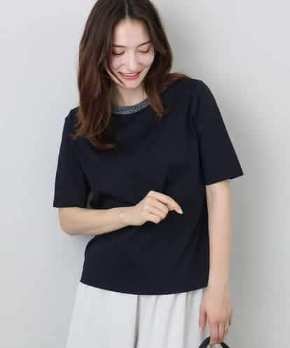 FKKGA50090 MK MICHEL KLEIN ラメ入りネックデザインTシャツ/接触冷感/洗える