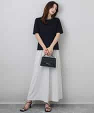 FKKGA50090 MK MICHEL KLEIN(MK ミッシェルクラン) ラメ入りネックデザインTシャツ/接触冷感/洗える ホワイト