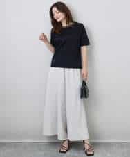 FKKGA50090 MK MICHEL KLEIN(MK ミッシェルクラン) ラメ入りネックデザインTシャツ/接触冷感/洗える ホワイト