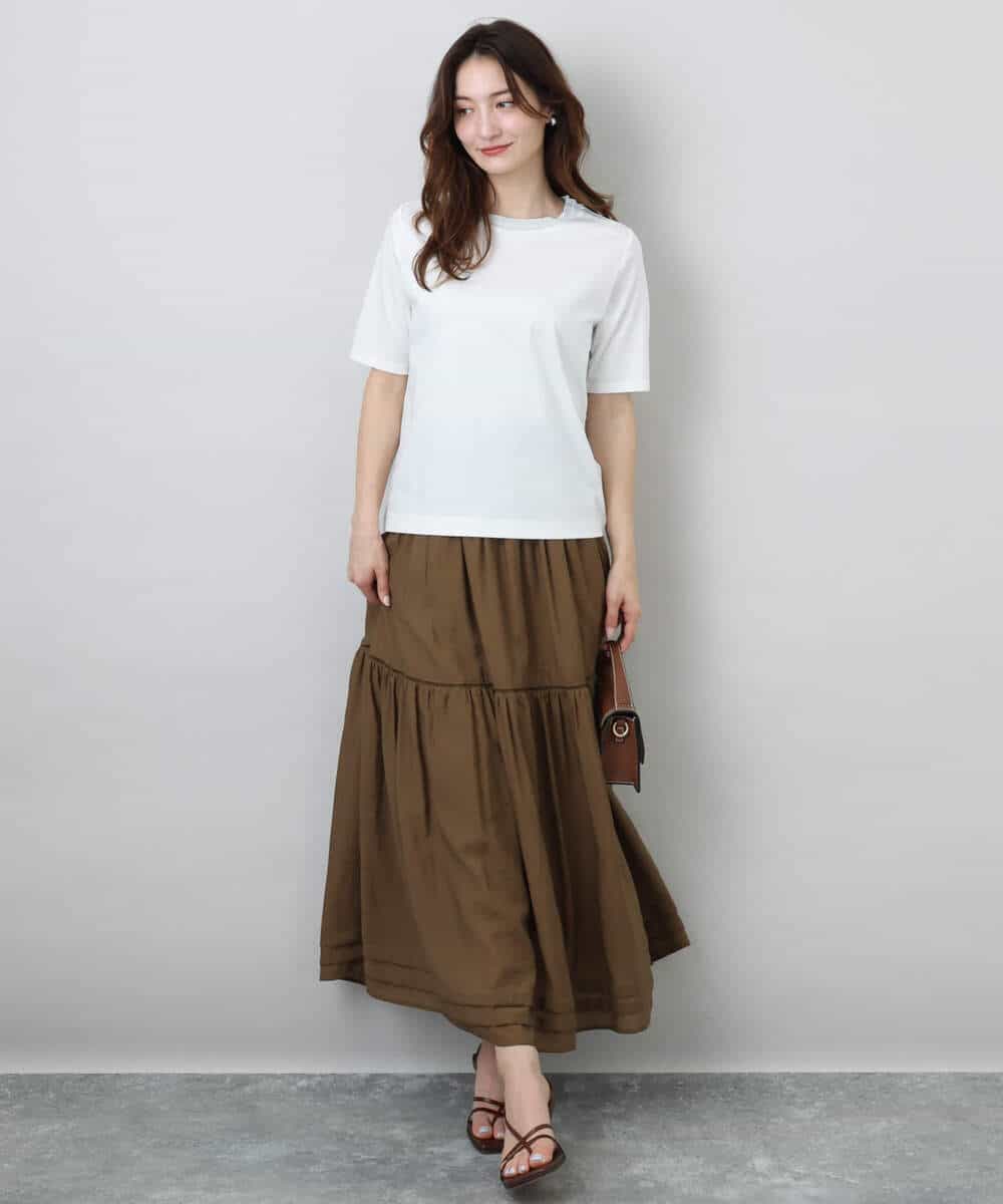 FKKGA50090 MK MICHEL KLEIN(MK ミッシェルクラン) ラメ入りネックデザインTシャツ/接触冷感/洗える ホワイト