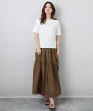 FKKGA50090 MK MICHEL KLEIN(MK ミッシェルクラン) ラメ入りネックデザインTシャツ/接触冷感/洗える ホワイト