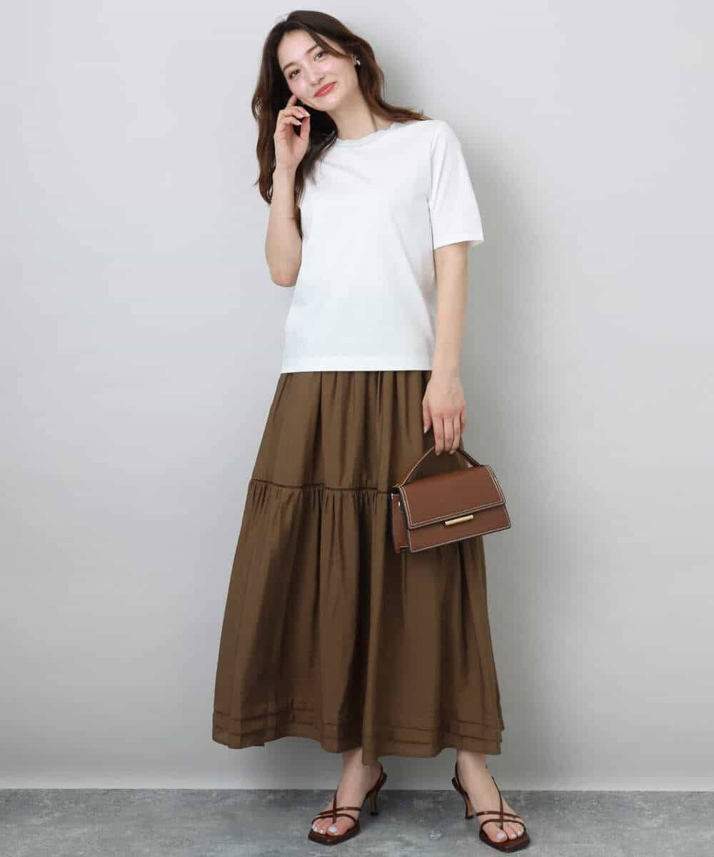FKKGA50090 MK MICHEL KLEIN(MK ミッシェルクラン) ラメ入りネックデザインTシャツ/接触冷感/洗える ホワイト