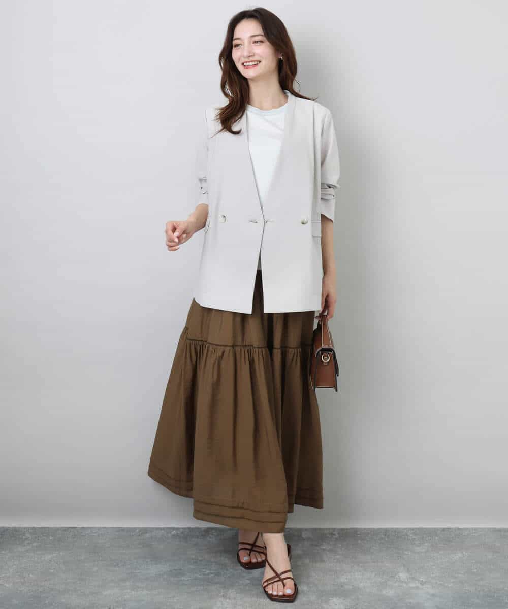 FKKGA50090 MK MICHEL KLEIN(MK ミッシェルクラン) ラメ入りネックデザインTシャツ/接触冷感/洗える ホワイト