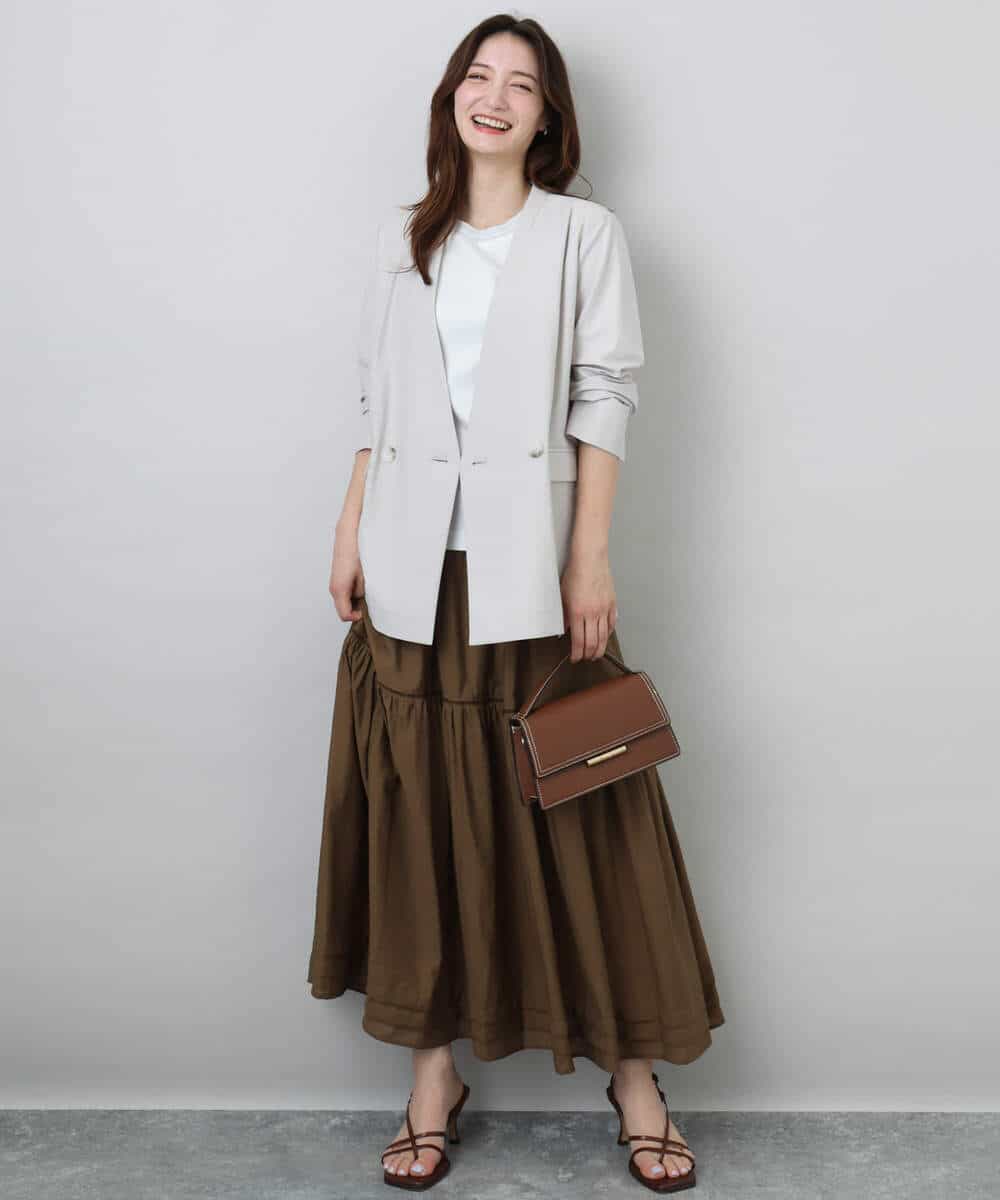 FKKGA50090 MK MICHEL KLEIN(MK ミッシェルクラン) ラメ入りネックデザインTシャツ/接触冷感/洗える ホワイト