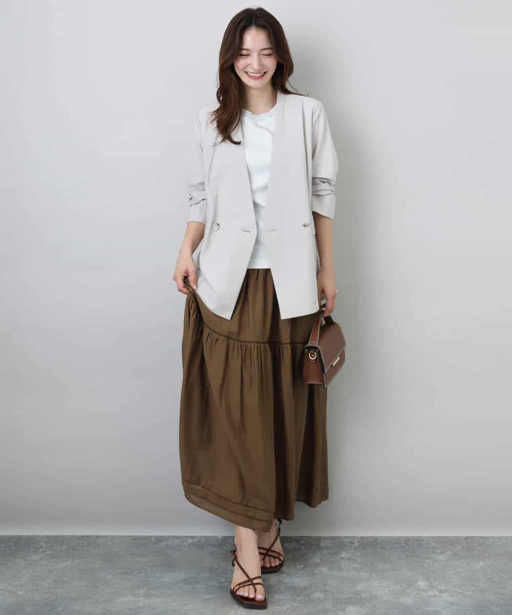 FKKGA50090 MK MICHEL KLEIN(MK ミッシェルクラン) ラメ入りネックデザインTシャツ/接触冷感/洗える ホワイト