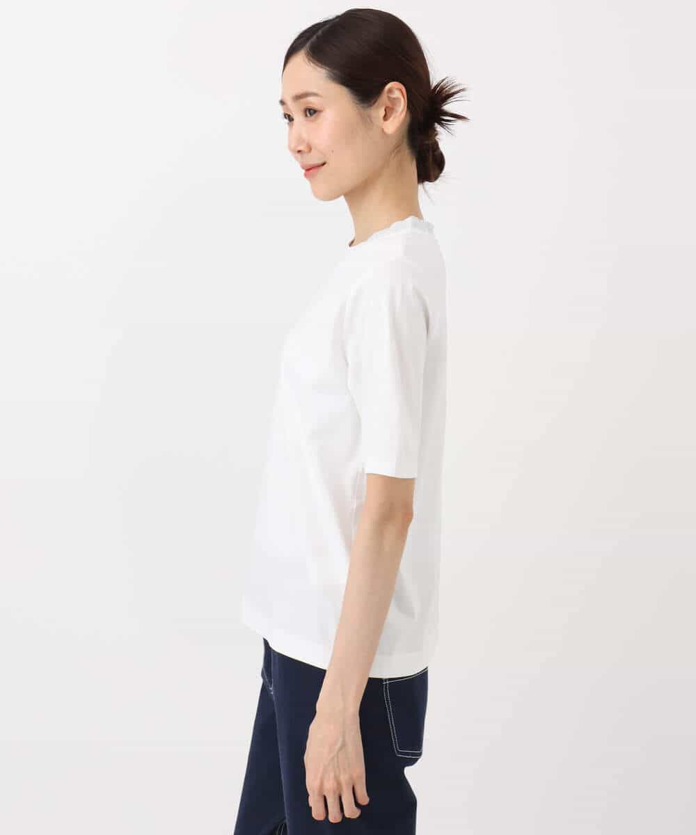 FKKGA50090 MK MICHEL KLEIN(MK ミッシェルクラン) ラメ入りネックデザインTシャツ/接触冷感/洗える ホワイト