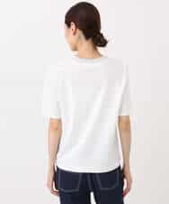 FKKGA50090 MK MICHEL KLEIN(MK ミッシェルクラン) ラメ入りネックデザインTシャツ/接触冷感/洗える ホワイト