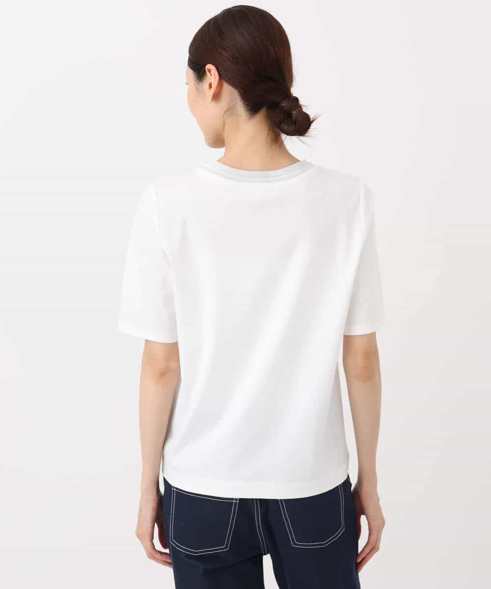 FKKGA50090 MK MICHEL KLEIN(MK ミッシェルクラン) ラメ入りネックデザインTシャツ/接触冷感/洗える ホワイト