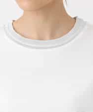 FKKGA50090 MK MICHEL KLEIN(MK ミッシェルクラン) ラメ入りネックデザインTシャツ/接触冷感/洗える ホワイト