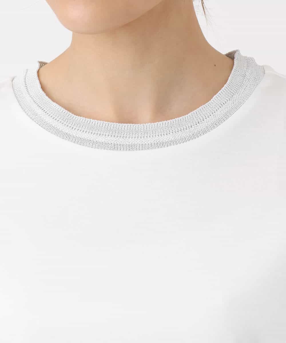 FKKGA50090 MK MICHEL KLEIN(MK ミッシェルクラン) ラメ入りネックデザインTシャツ/接触冷感/洗える ホワイト