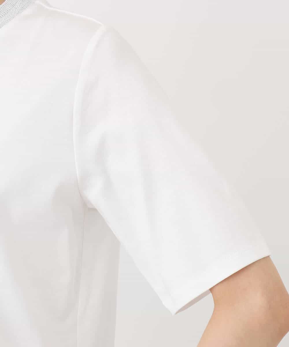 FKKGA50090 MK MICHEL KLEIN(MK ミッシェルクラン) ラメ入りネックデザインTシャツ/接触冷感/洗える ホワイト