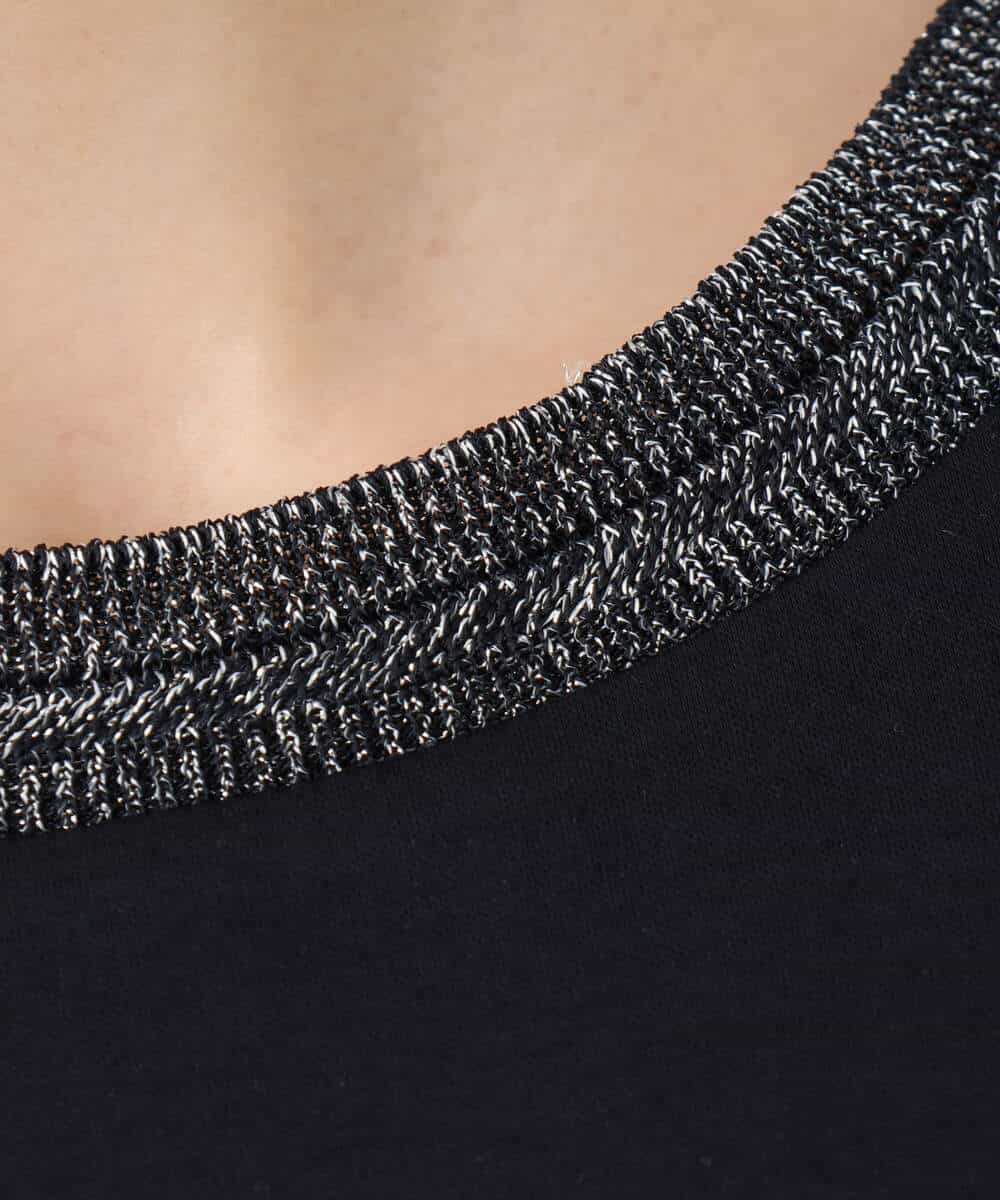 FKKGA50090 MK MICHEL KLEIN(MK ミッシェルクラン) ラメ入りネックデザインTシャツ/接触冷感/洗える ホワイト