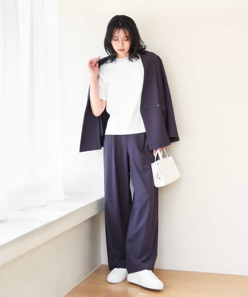 FKKGA50090 MK MICHEL KLEIN(MK ミッシェルクラン) ラメ入りネックデザインTシャツ/接触冷感/洗える ホワイト