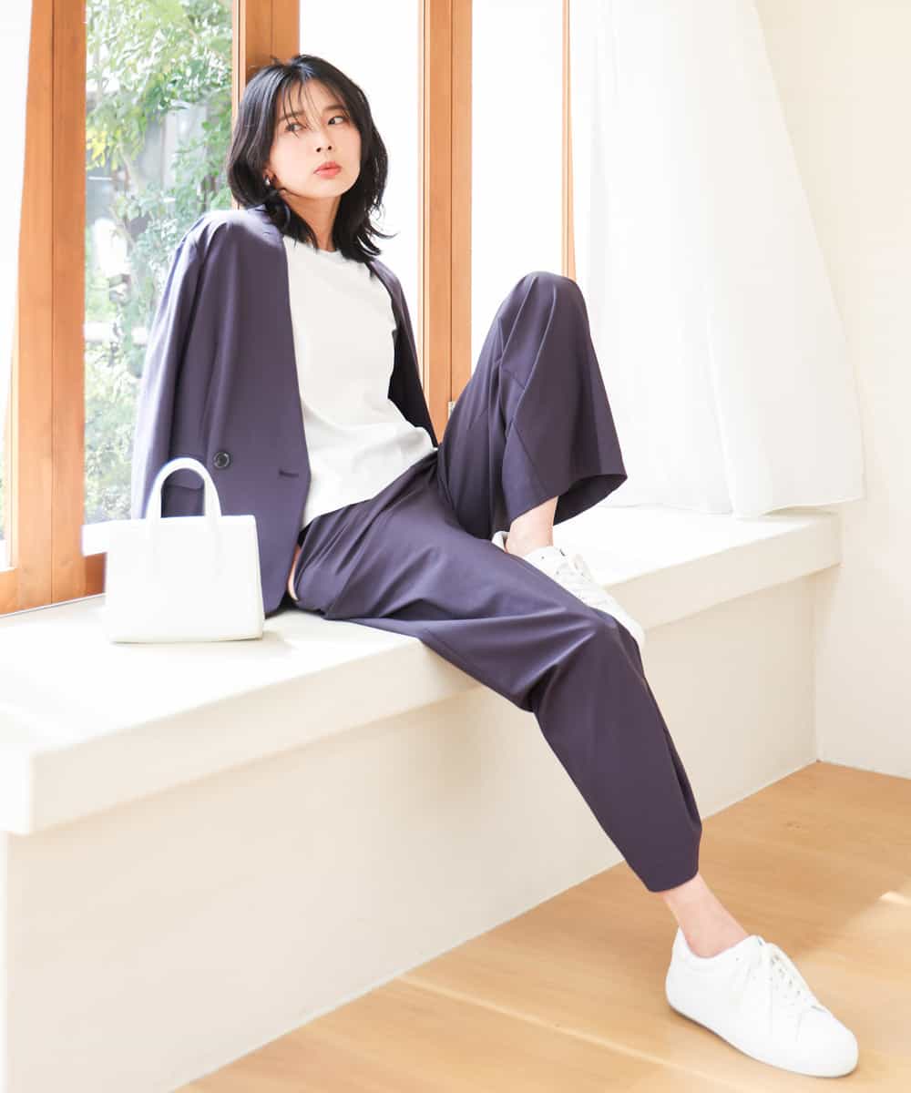 FKKGA50090 MK MICHEL KLEIN(MK ミッシェルクラン) ラメ入りネックデザインTシャツ/接触冷感/洗える ホワイト