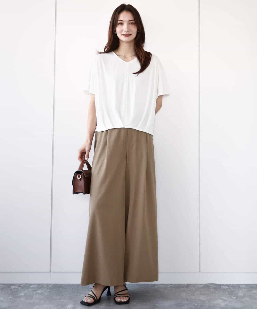FKKGA54100 MK MICHEL KLEIN(MK ミッシェルクラン) タックヘムデザインVネックカットソー/接触冷感/UVカット/洗える ブルー