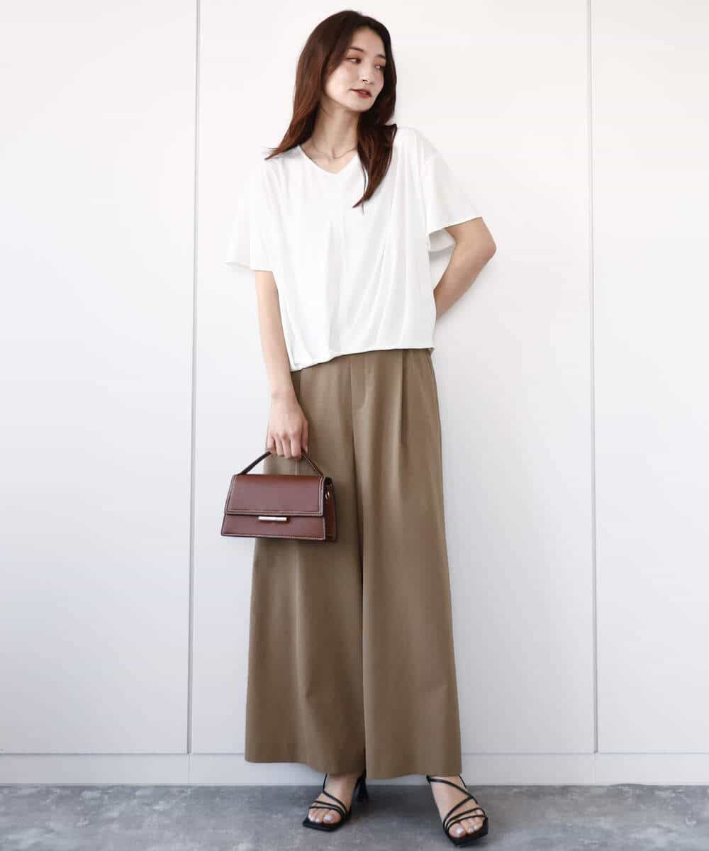 FKKGA54100 MK MICHEL KLEIN(MK ミッシェルクラン) タックヘムデザインVネックカットソー/接触冷感/UVカット/洗える ブルー