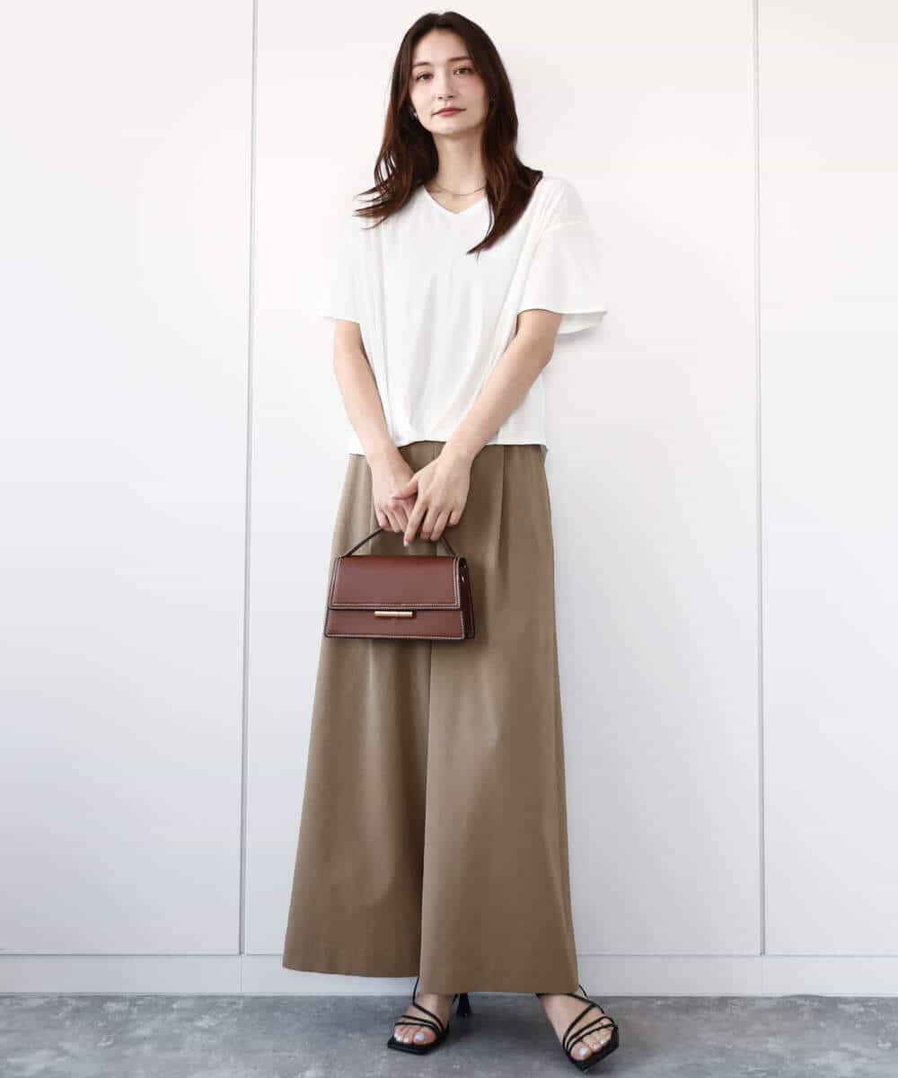 FKKGA54100 MK MICHEL KLEIN(MK ミッシェルクラン) タックヘムデザインVネックカットソー/接触冷感/UVカット/洗える ブルー