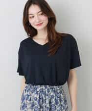 FKKGA54100 MK MICHEL KLEIN(MK ミッシェルクラン) タックヘムデザインVネックカットソー/接触冷感/UVカット/洗える ブルー