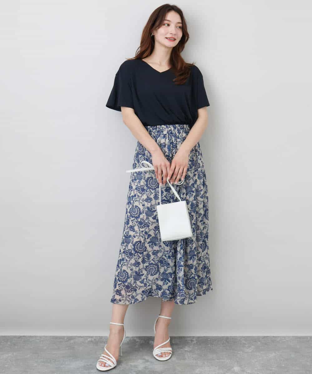FKKGA54100 MK MICHEL KLEIN(MK ミッシェルクラン) タックヘムデザインVネックカットソー/接触冷感/UVカット/洗える ブルー