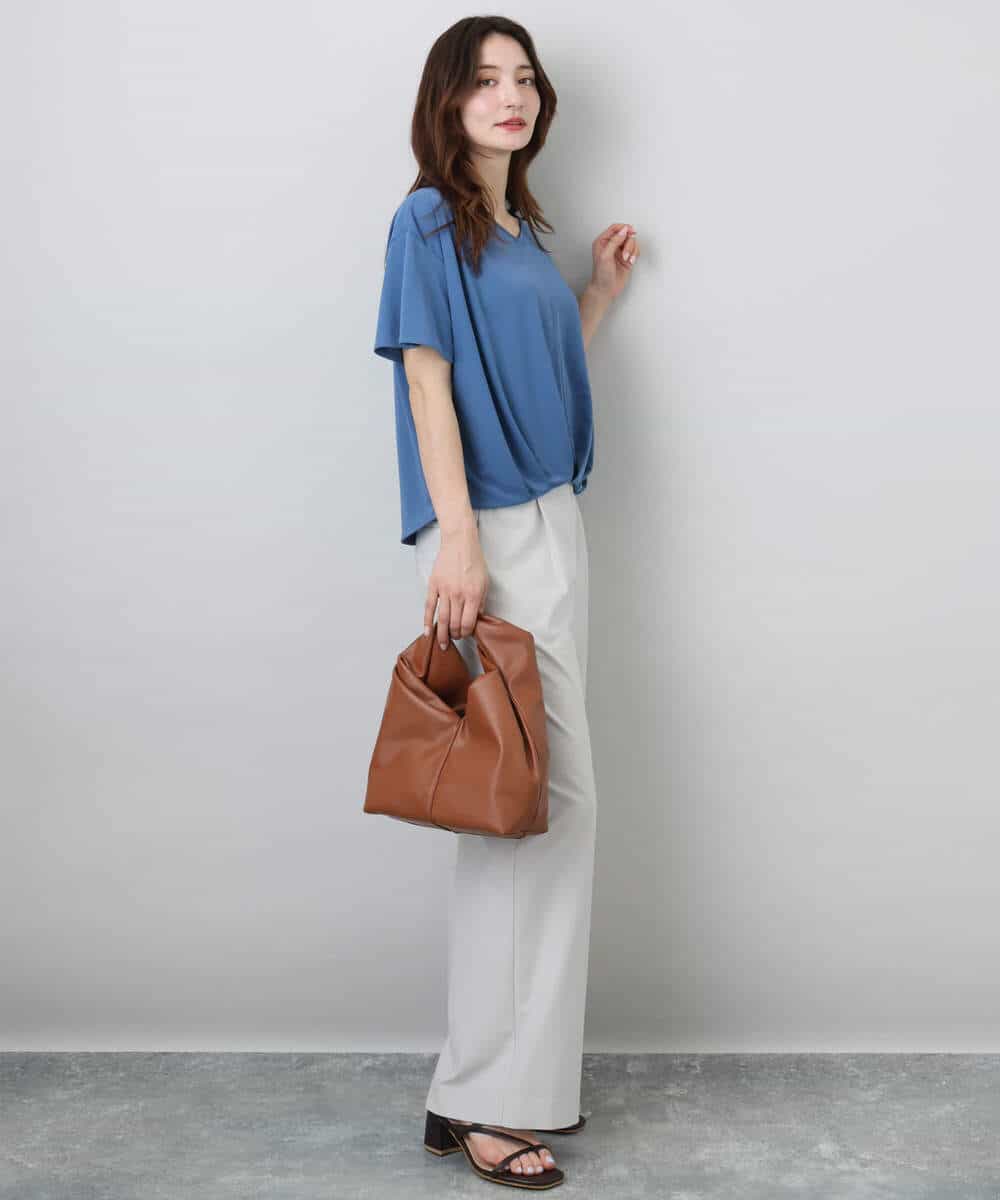 FKKGA54100 MK MICHEL KLEIN(MK ミッシェルクラン) タックヘムデザインVネックカットソー/接触冷感/UVカット/洗える ブルー