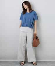 FKKGA54100 MK MICHEL KLEIN(MK ミッシェルクラン) タックヘムデザインVネックカットソー/接触冷感/UVカット/洗える ブルー