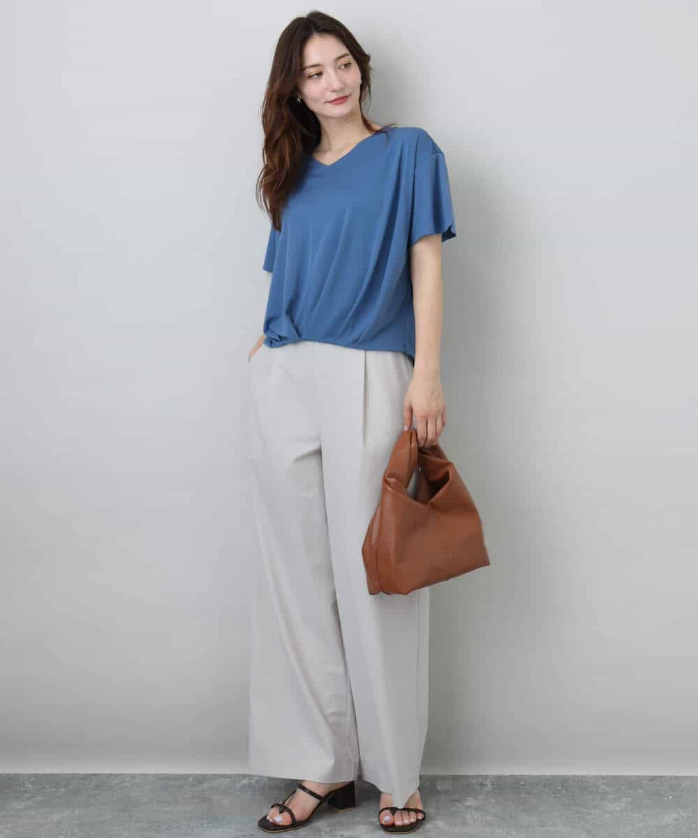 FKKGA54100 MK MICHEL KLEIN(MK ミッシェルクラン) タックヘムデザインVネックカットソー/接触冷感/UVカット/洗える ブルー