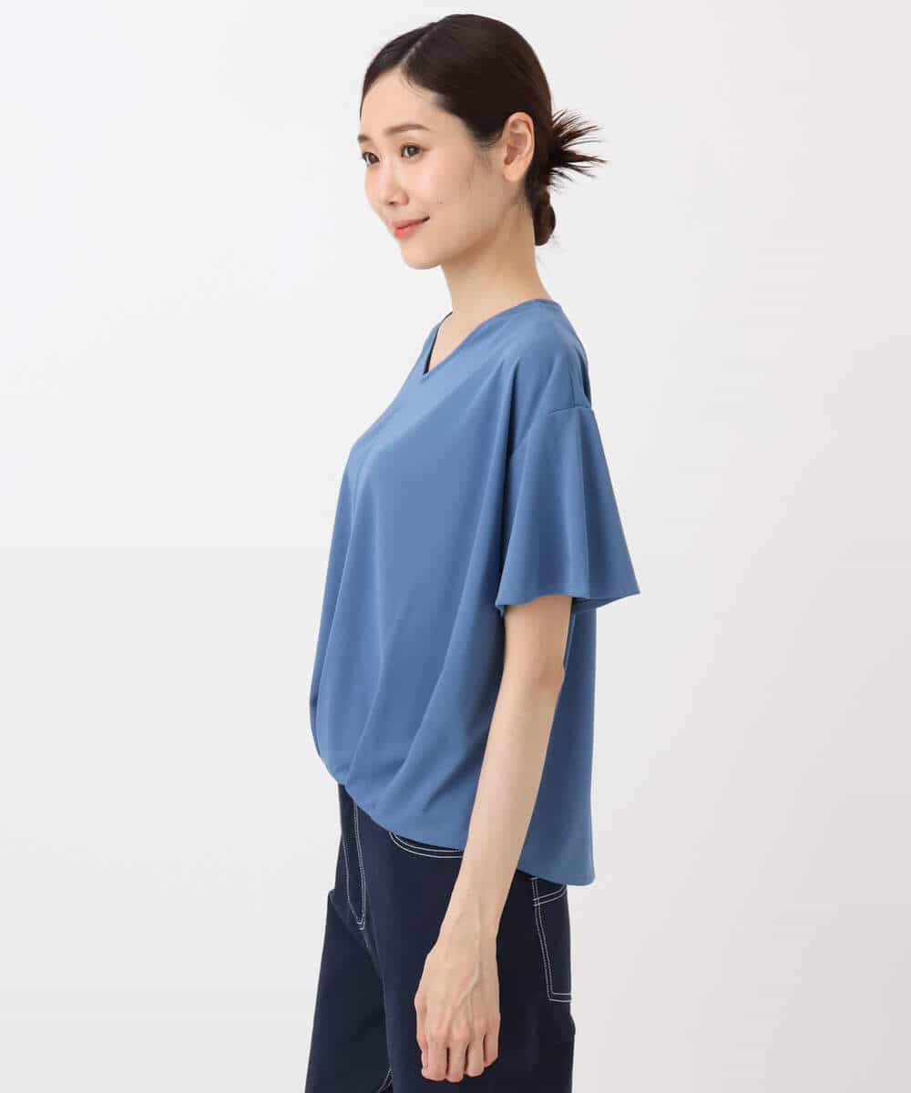 FKKGA54100 MK MICHEL KLEIN(MK ミッシェルクラン) タックヘムデザインVネックカットソー/接触冷感/UVカット/洗える ブルー