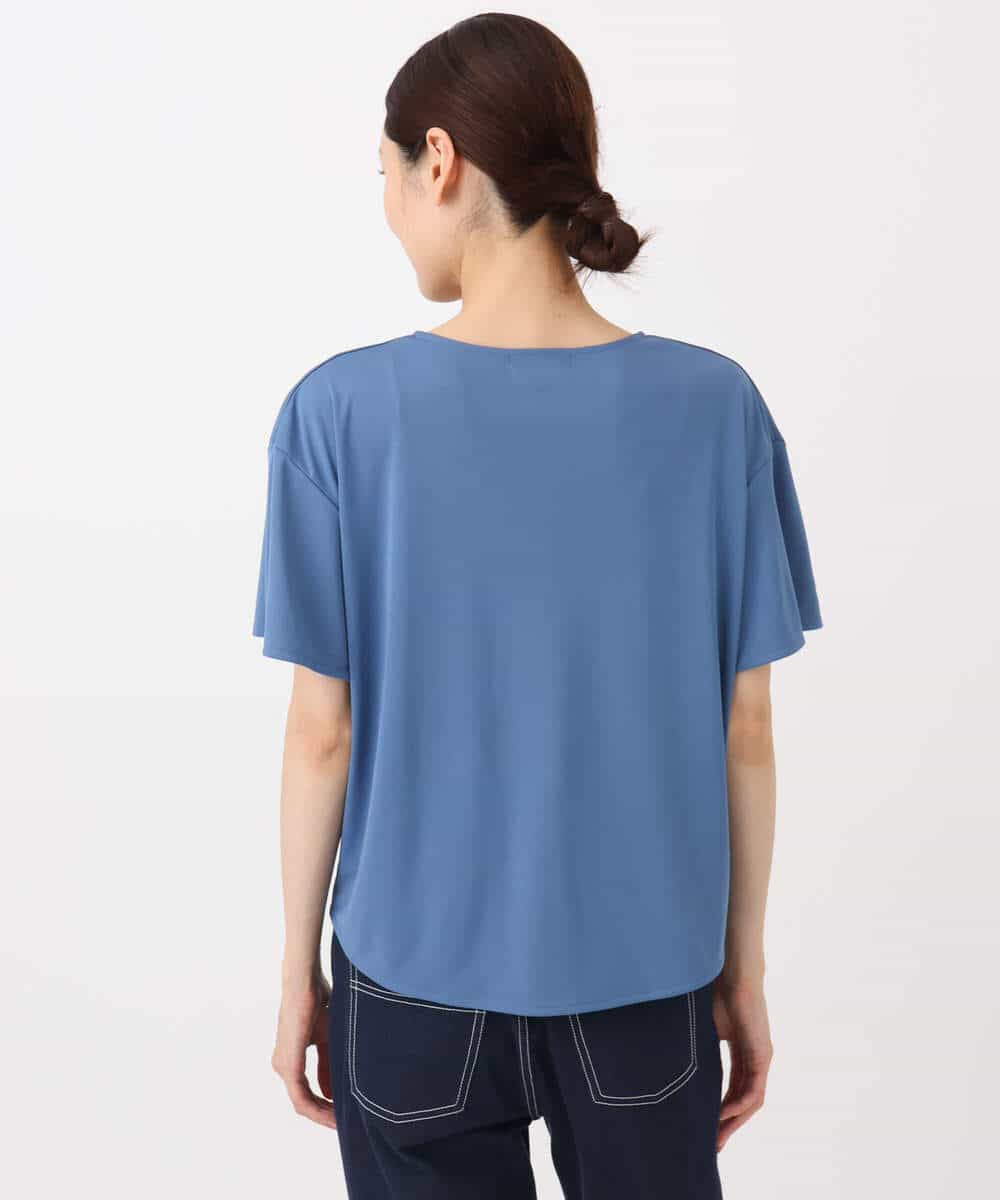 FKKGA54100 MK MICHEL KLEIN(MK ミッシェルクラン) タックヘムデザインVネックカットソー/接触冷感/UVカット/洗える ブルー
