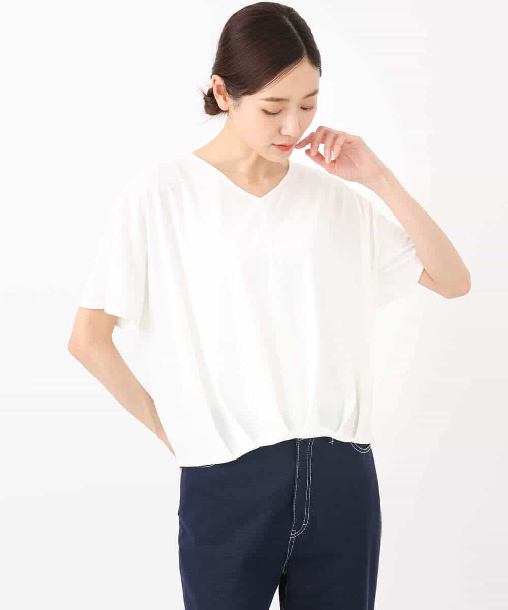 FKKGA54100 MK MICHEL KLEIN(MK ミッシェルクラン) タックヘムデザインVネックカットソー/接触冷感/UVカット/洗える ブルー