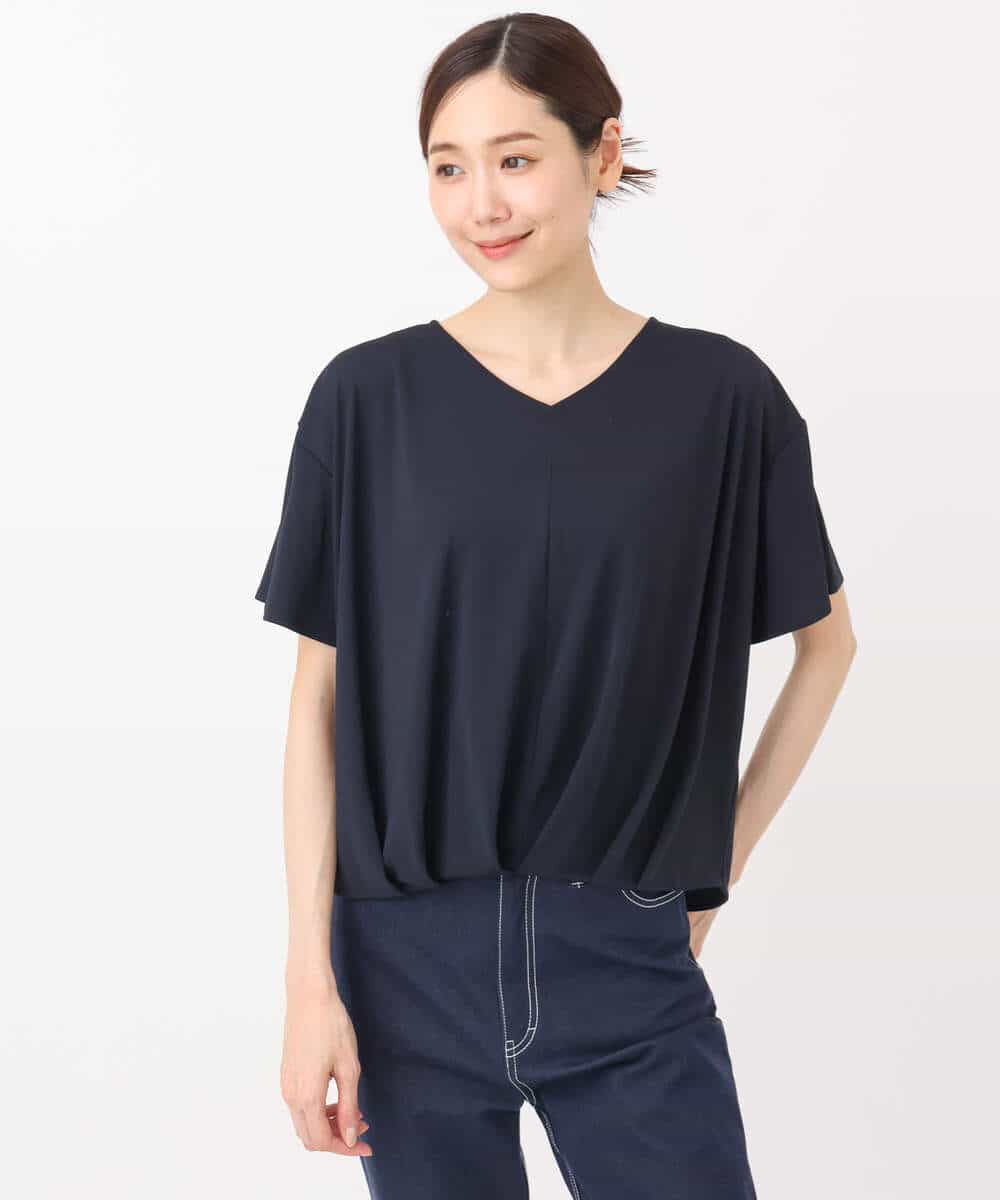 FKKGA54100 MK MICHEL KLEIN(MK ミッシェルクラン) タックヘムデザインVネックカットソー/接触冷感/UVカット/洗える ブルー
