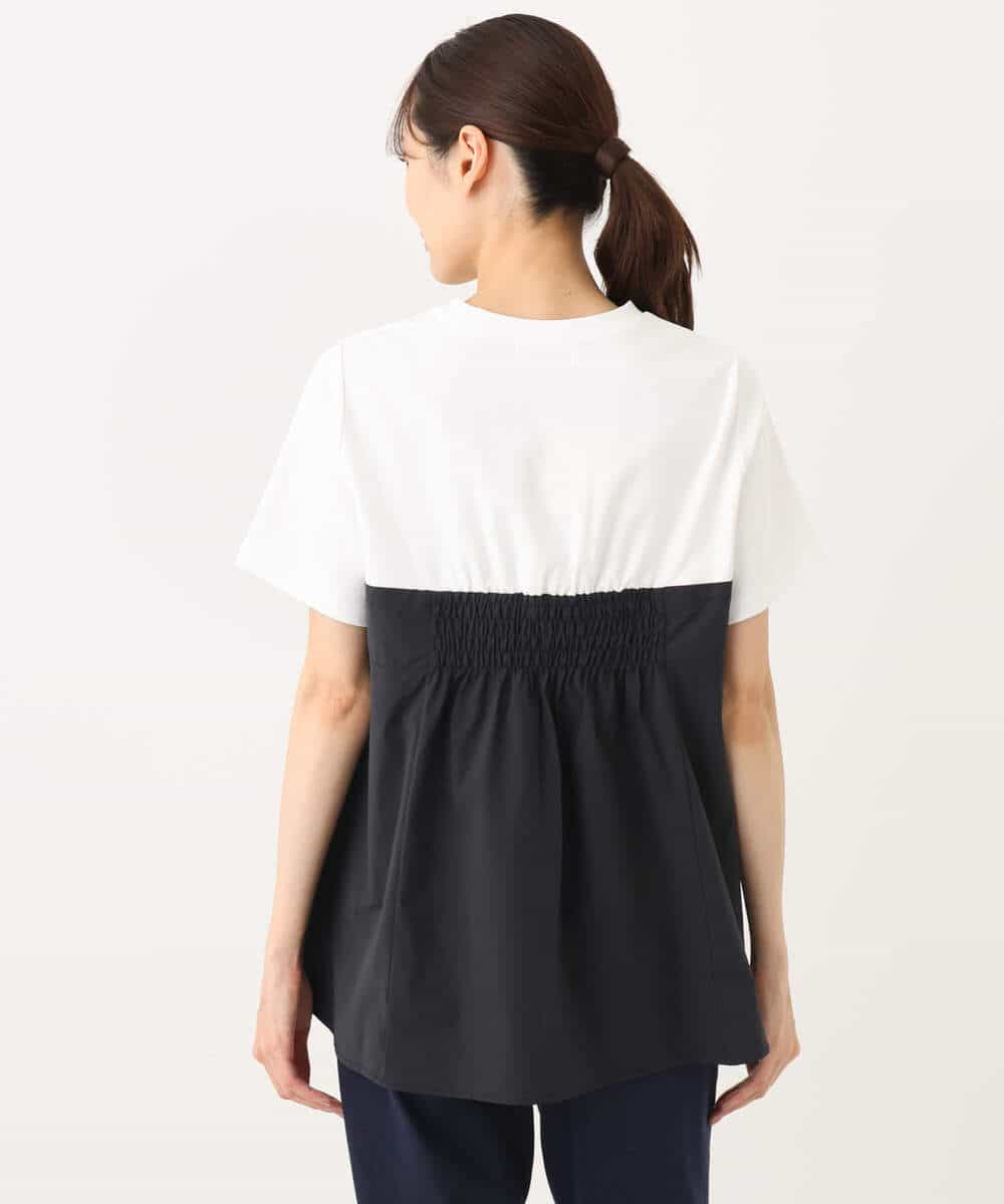 FKKGC41120 MK MICHEL KLEIN(MK ミッシェルクラン) ビスチェレイヤード風フレアーTシャツ(無地)/洗える ホワイト×チャコール
