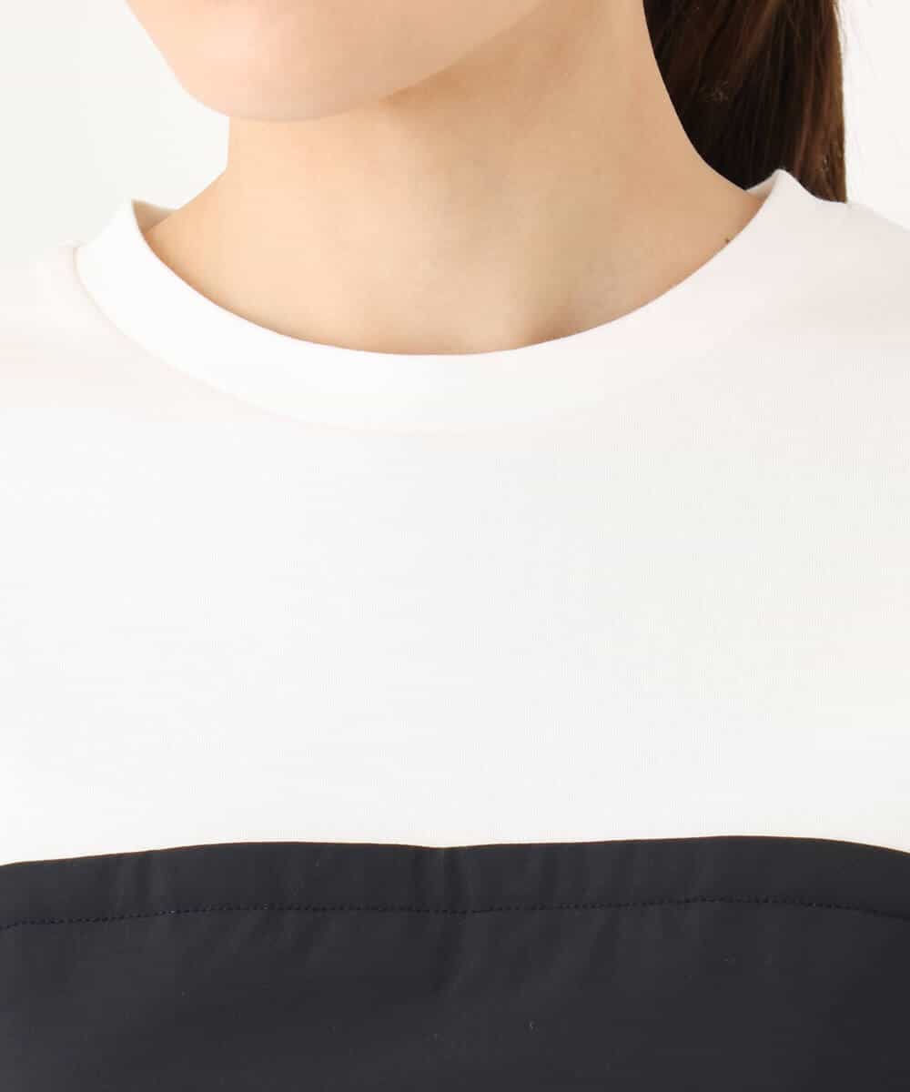 FKKGC41120 MK MICHEL KLEIN(MK ミッシェルクラン) ビスチェレイヤード風フレアーTシャツ(無地)/洗える ホワイト×チャコール