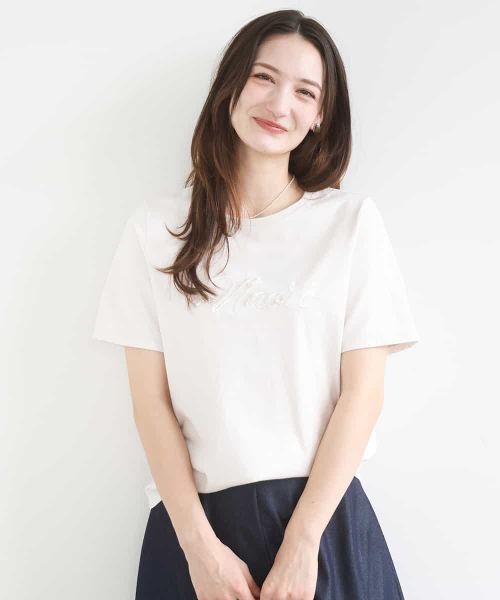 FKKGD30090 MK MICHEL KLEIN(MK ミッシェルクラン) ビーズ刺繍ロゴTシャツ/洗える ベージュ